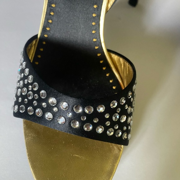 Black Betsey Johnson "Cristie" rhinestone heel sandals with w/strap, sz 10 - Picture 6 of 10